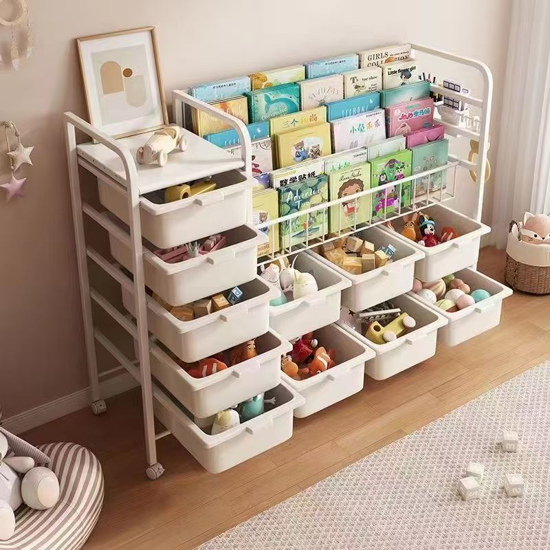 Mobile bookshelf home picture book rack children's reading baby bookcase multi-layer toy floor storage simple storage rack