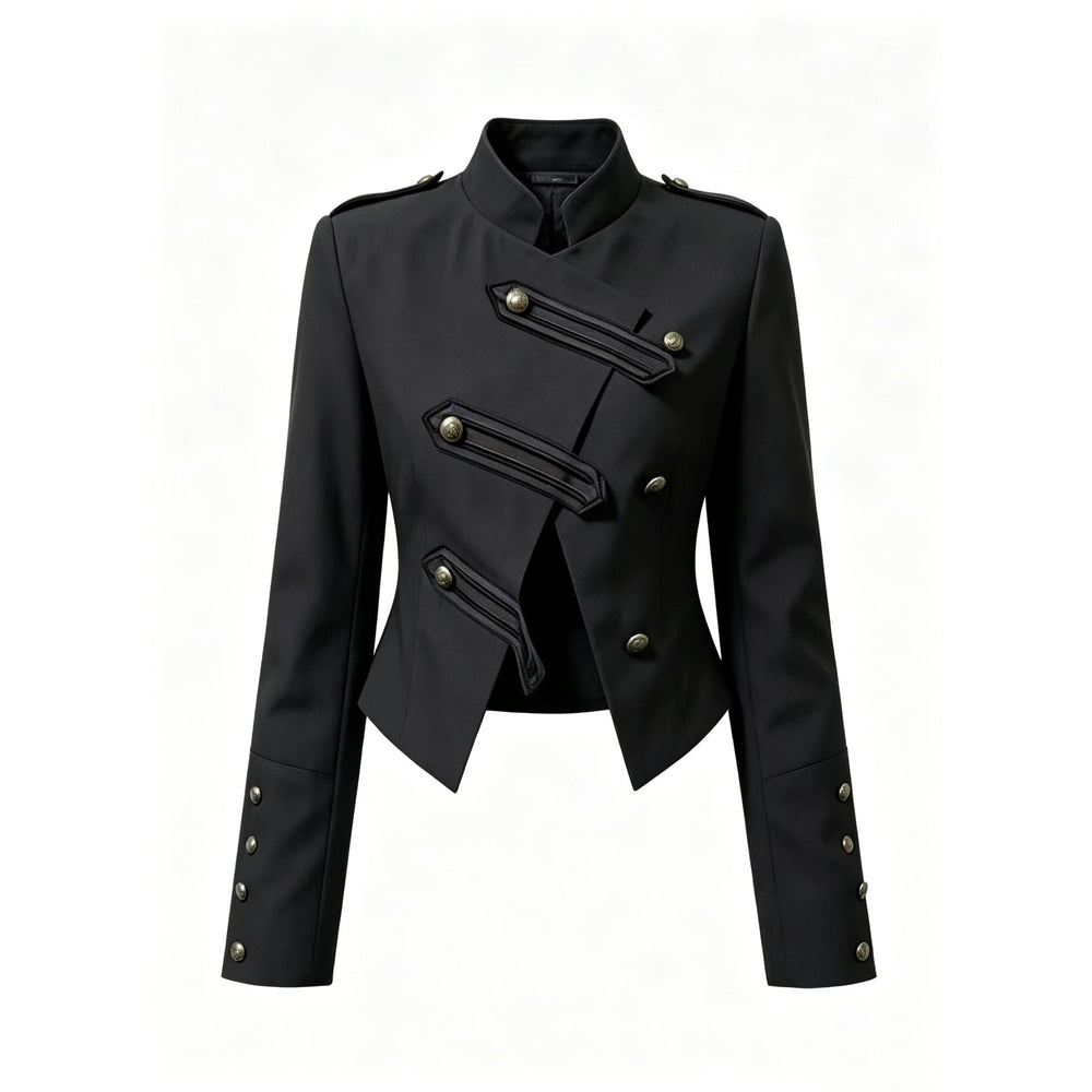 cross-border fashion: european & american autumn retro chic versatile stand collar double-breasted napoleon jacket