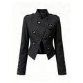 cross-border fashion: european & american autumn retro chic versatile stand collar double-breasted napoleon jacket