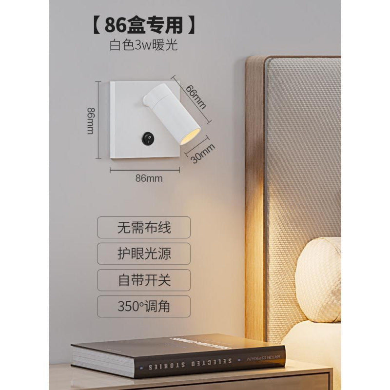 Modern 86-wire box bedroom hotel bedside reading light square bottom box socket switch modified wall spotlight
