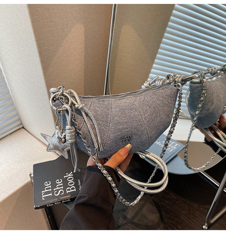 Cross-border high-end chain small bag women's 2025 new trendy fashion texture underarm croissant bag summer messenger bag