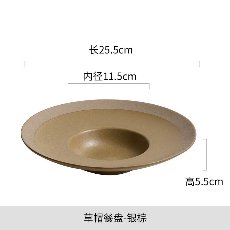 Vintage chic straw hat plate - kiln-fired ceramic, premium dinnerware for restaurants: ideal for main courses, desserts, soups, and culinary photography