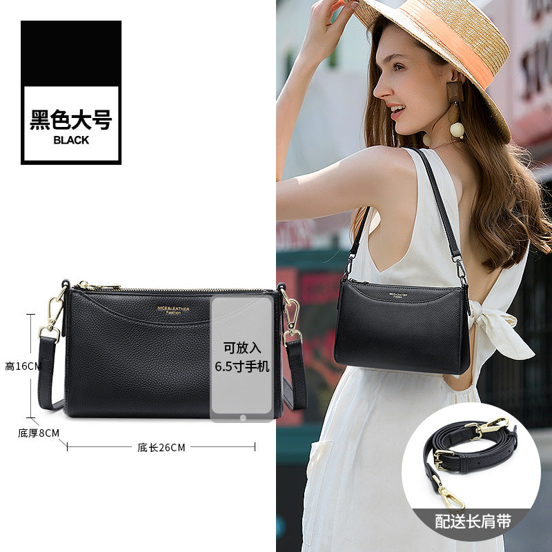 Crossbody bag women's 2025 new small bag, genuine leather women's bag, fashionable and simple large-capacity mother casual cowhide shoulder bag