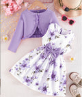 spring/autumn collection: girls' colorful suspender dress + solid color cardigan - new fashionable and elegant baby outfit