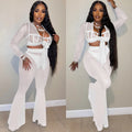 C5869   fashion new product nightclub hot diamond mesh see-through strap long-sleeved pants three-piece set