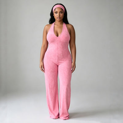 S391646 cross-border european and american women's clothing suspender jumpsuit deep v-neck back strap wide-leg pants casual jumpsuit pants