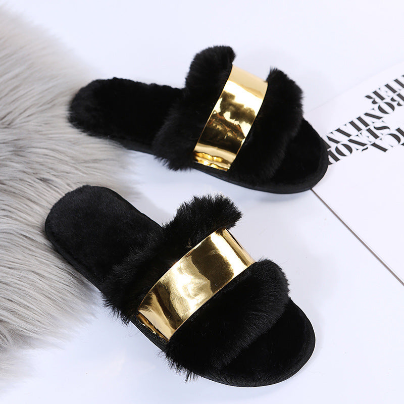 Export fashion outwear fur slippers women's plus sizeflats indoor heattech flip-flops women's stuffedflats sandals
