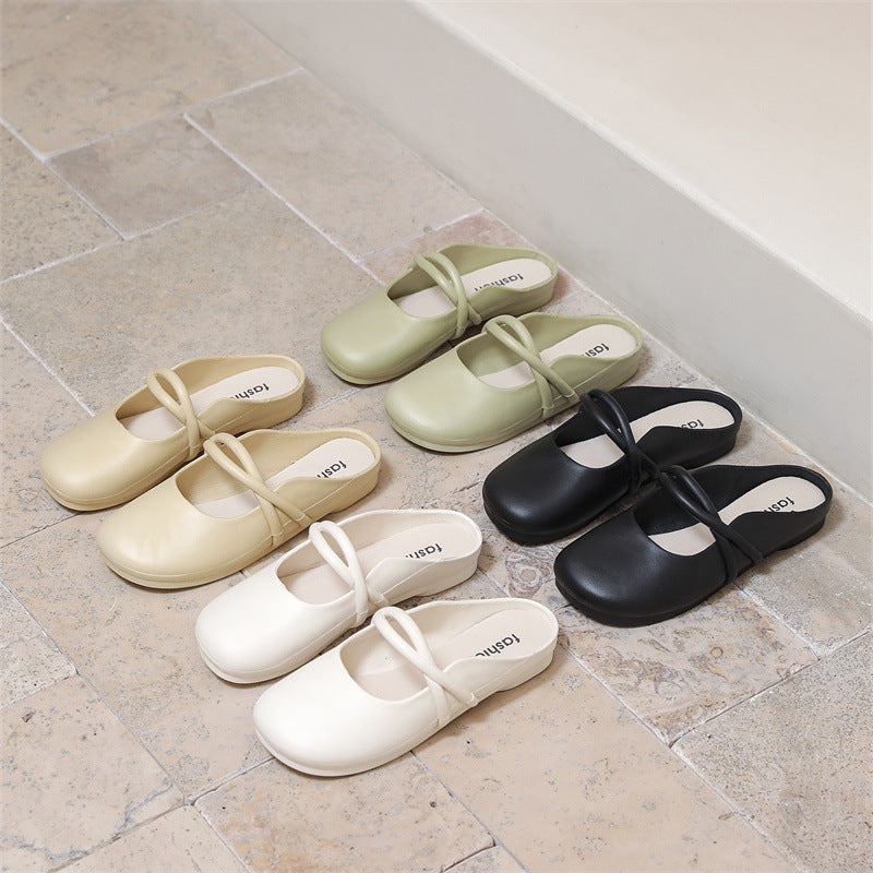 Export women's baotou half-slippers slippers summer k-style lazy one-leg fashionoutwearflats sandals and slippers plaid