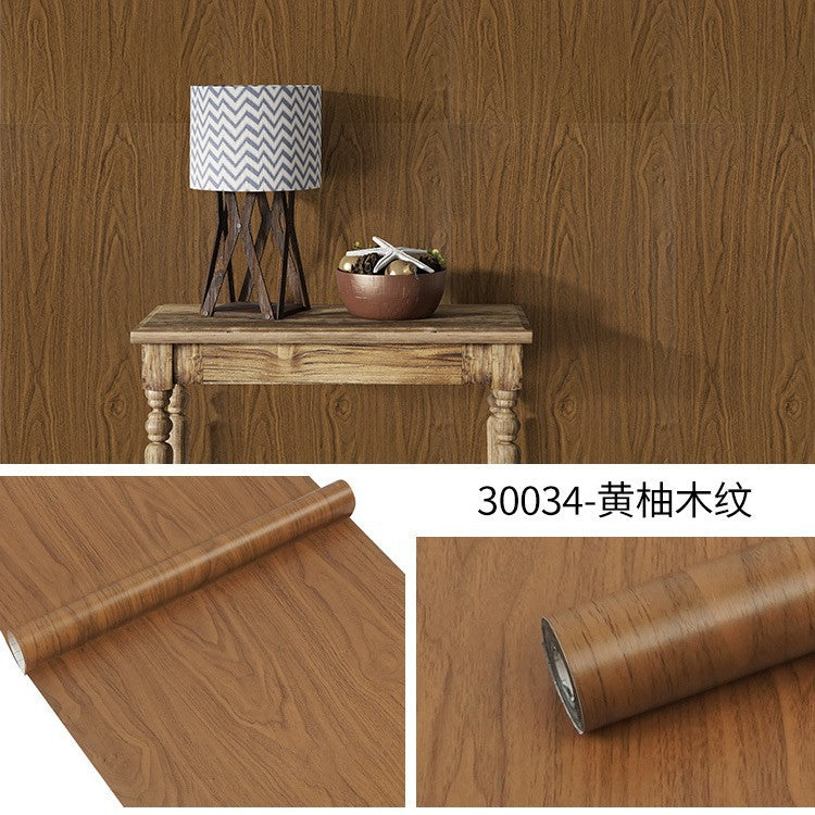 Cross-border exclusive wallpaper self-adhesive waterproof imitation wood grain pvc cabinet tables and chairs seamless furniture transformation sticker instant sticker
