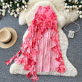 K-style tie-dye ruffles a-line skirt for women summerhigh waistslimming lookasymmetricalelegant mid-length skirtwork clothing