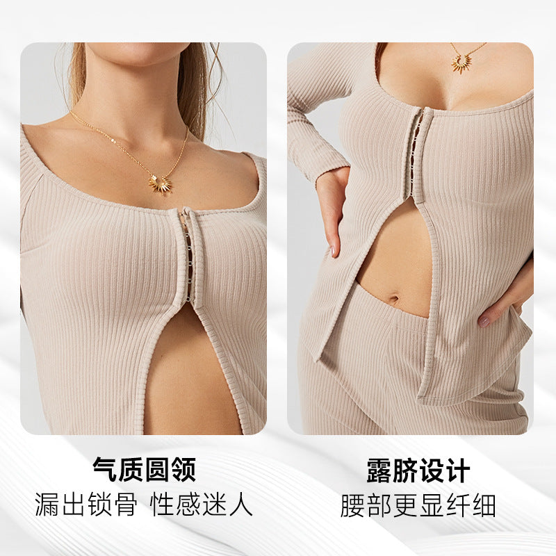 Best selling crop top yoga clothes long sleevessexycut out tight stretch topsfall and winter women's slimming look fitness clothes outwear
