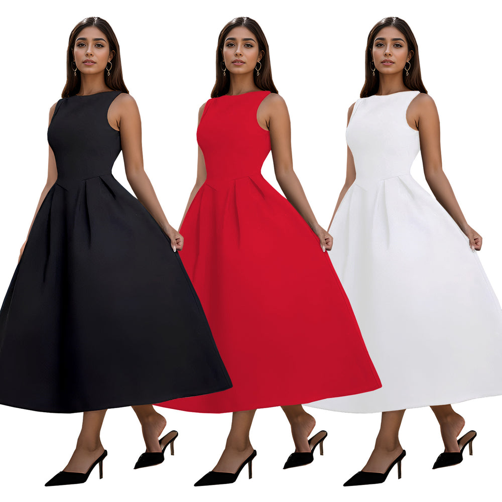 C7145 cross-border   fashion women's backless french vintage sleeveless maxi dress