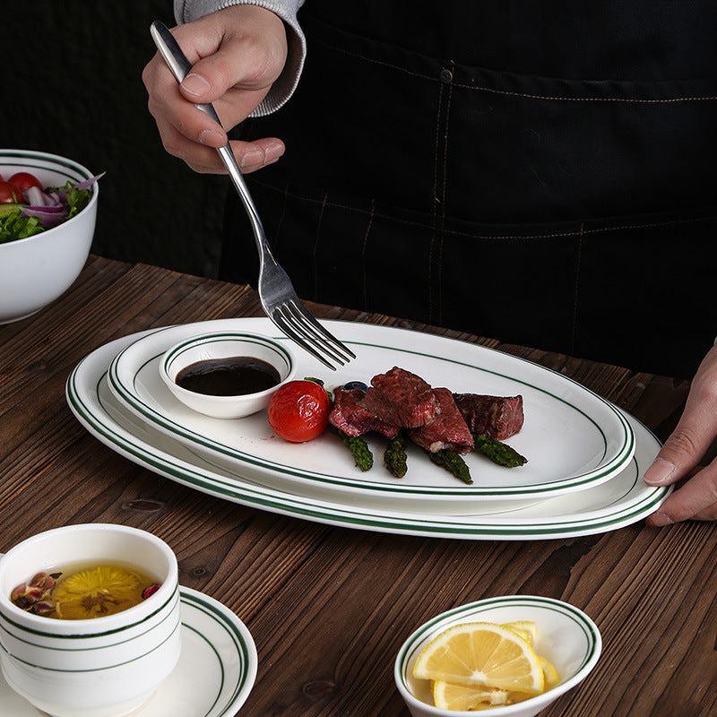 Minimalist pure white ceramic bowl, plate, and dish set - premium dinnerware for restaurants, hotels, and home use - ideal for desserts, steaks, and entrees