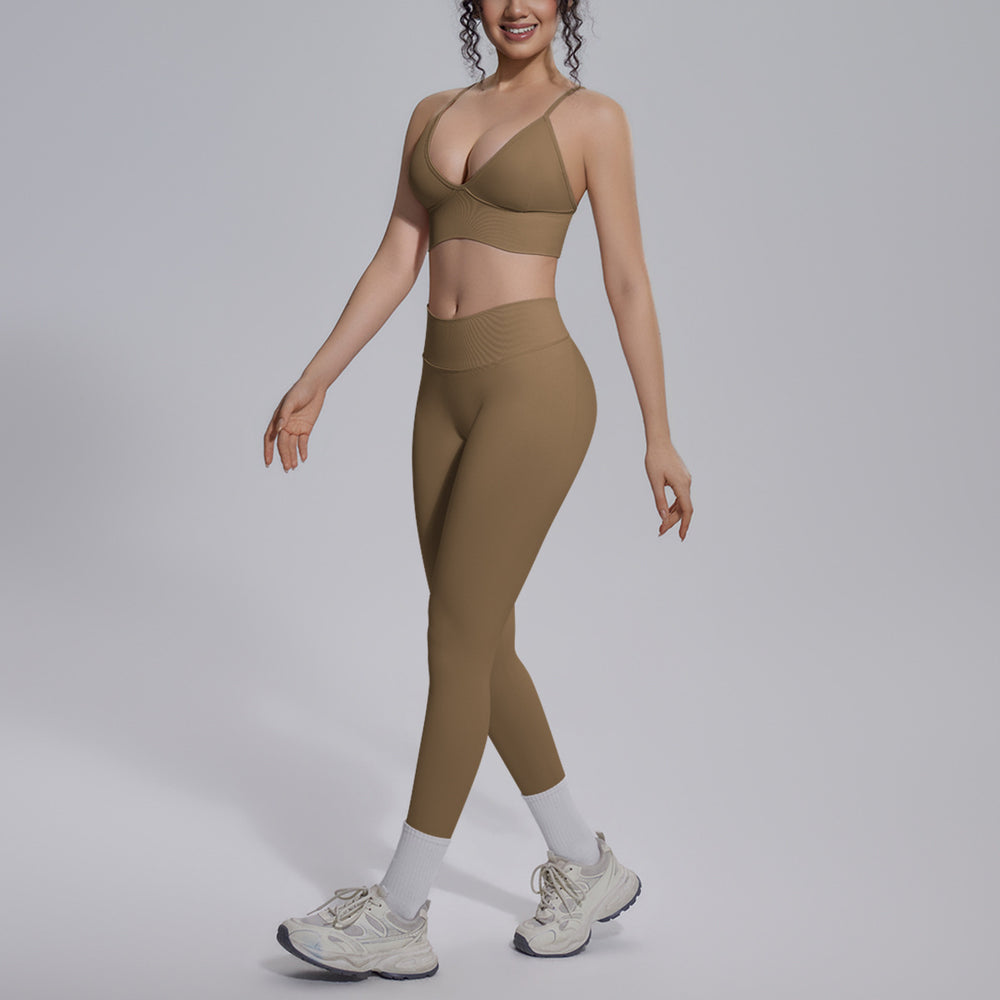 New seamless solid color high-waisted workout set - four-piece yoga, running & fitness apparel