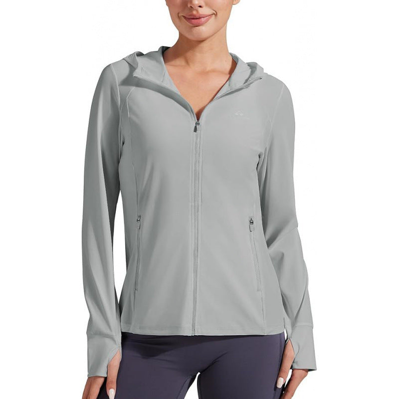 Amazon european and american zippered sun protection jacket for women,  spring new arrival, hooded cool sun protection top