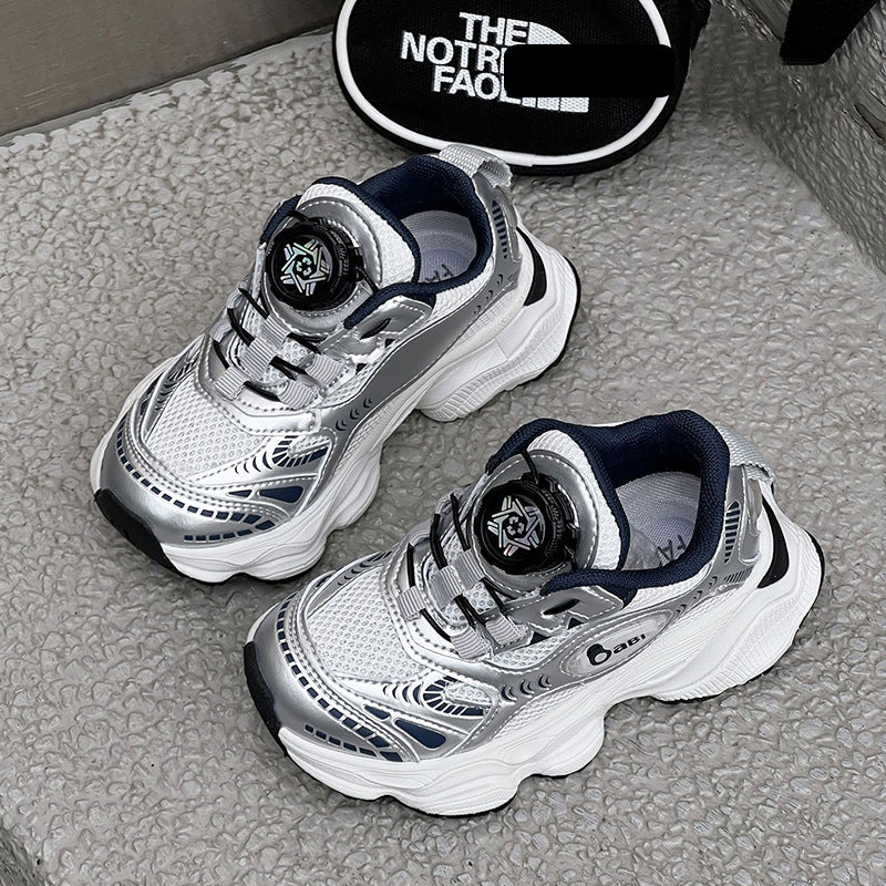 spring/summer new trendy brand rotating buckle boys' breathable single mesh sports shoes girls' chunky sneakers running shoes