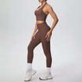 New arrival cross-border pure color double-sided brushed halter nine-point pants yoga suit sports running fitness two-piece set for women