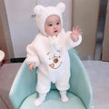 Newborn baby autumn/winter fleece-lined long-sleeve romper - cute cartoon design, super adorable winter outfit, outdoor bodysuit