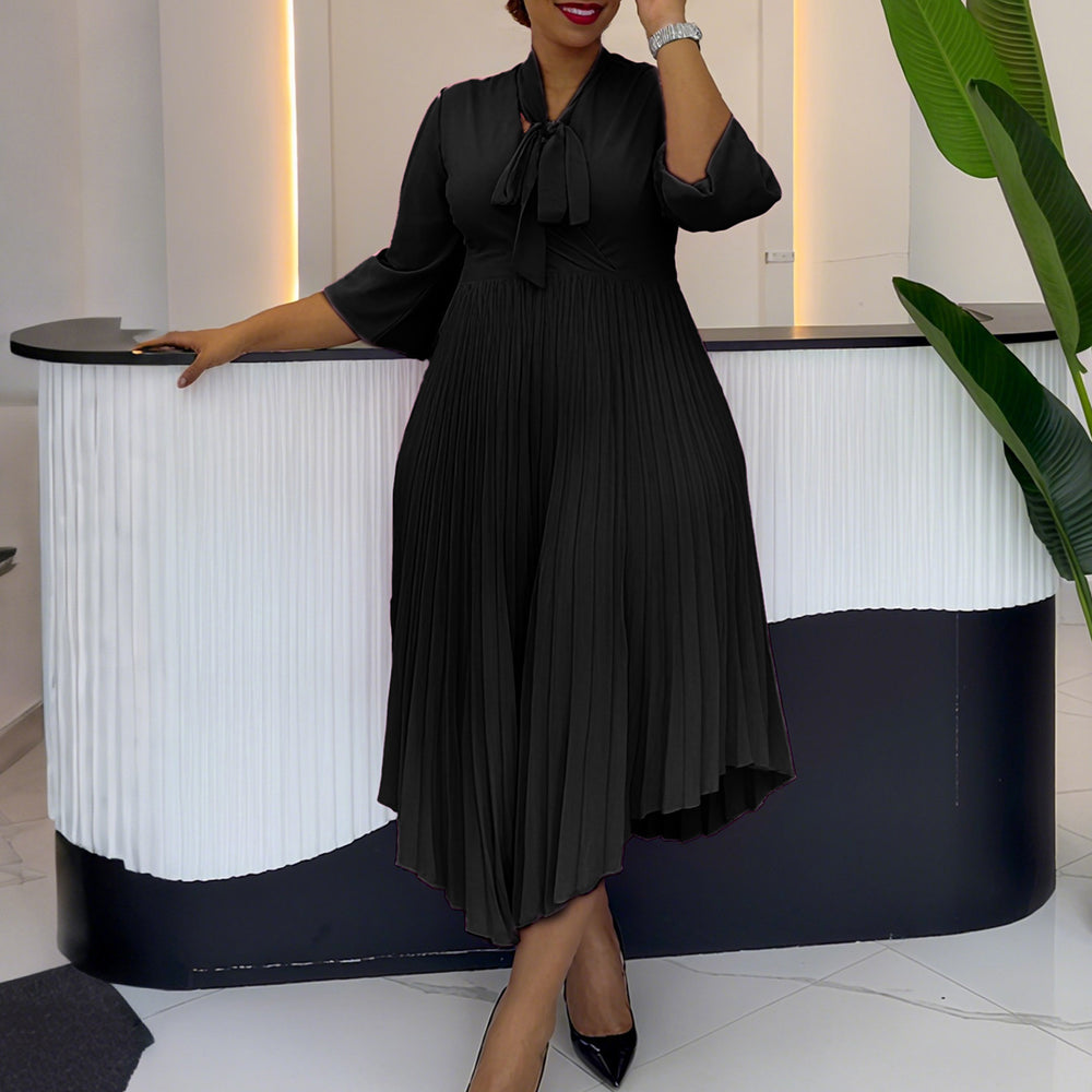 C8639  cross-border three-quarter sleeve tie backelegantelegancefashion asymmetrical skirt pleatedexportdress