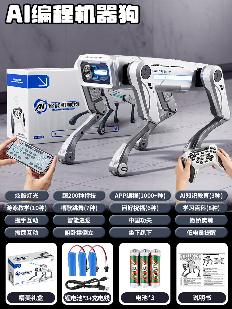 Camera-enabled programmable robot dog - water-shooting electric remote control robot dog toy - electronic pet birthday gift for kids