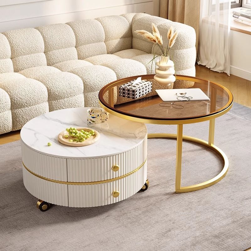 Coffee table living room for home rock slab small apartmentaccessible luxury modern round combination coffee table cream style