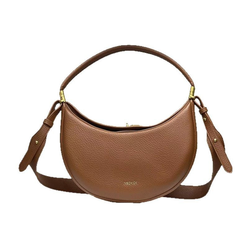 INSCHICK crescent bag women's messenger bag handbag metal buckle accessories shoulder bag fashion versatile commuter bag