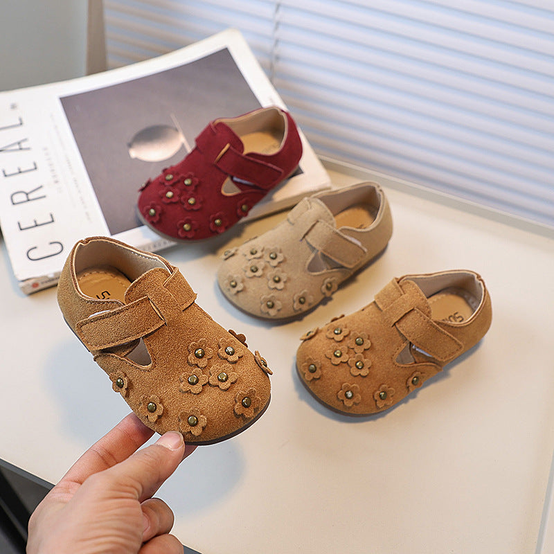 Vancahao kids cute little flowers mary jane flatsnew arrivalgirl retro soft bottom birkenstock shoes doudou shoes