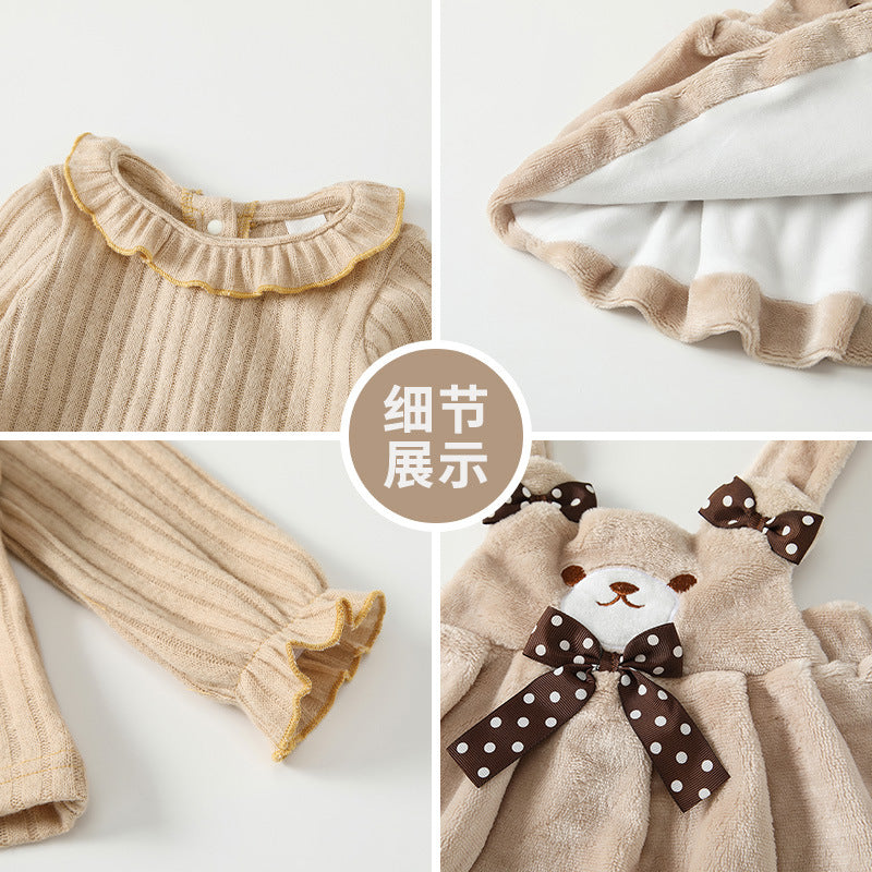 Girls' autumn dresses  new stylish baby girl two-piece suspender dress first birthday party dress