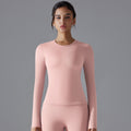 New double-sided brushed solid color long yoga top - long sleeve, high-stretch, breathable, sports running fitness casual t-shirt for women