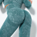European and american new seamless washed knit moisture-wicking sexy peach lift sweat-wicking yoga pants workout leggings