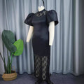 Am030302 designer stand collar flared sleeve dress - elegant lace see-through mini dress