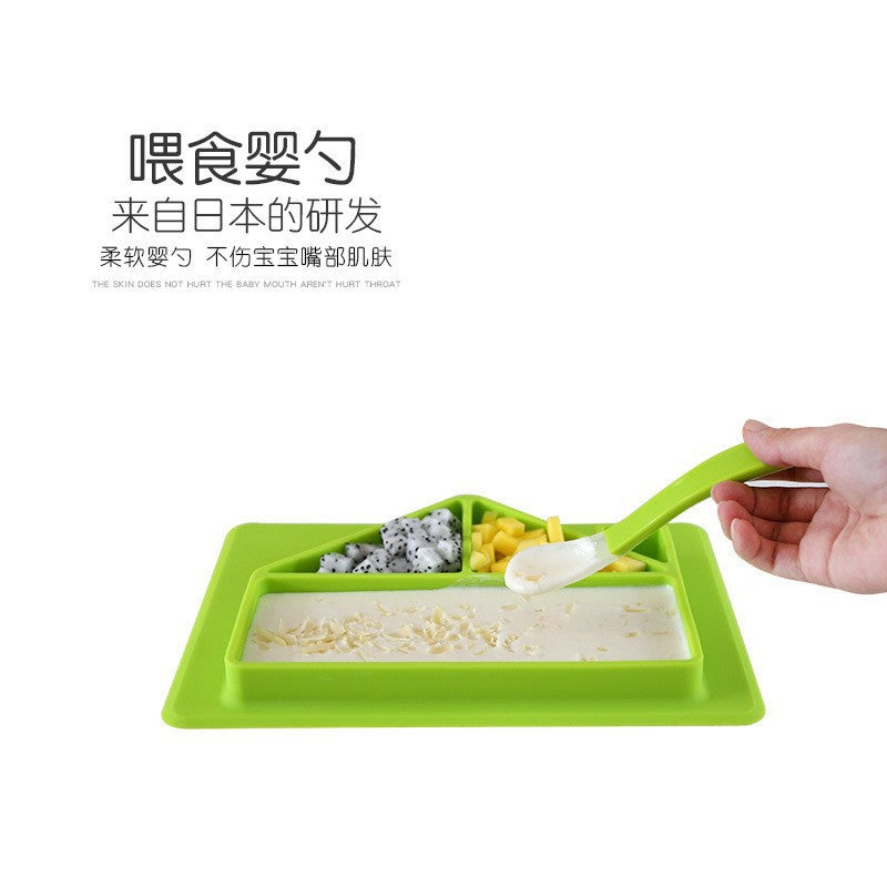 Factory cartoon house silicone plate baby all-in-one suction bowl kids silicone tableware with spoon