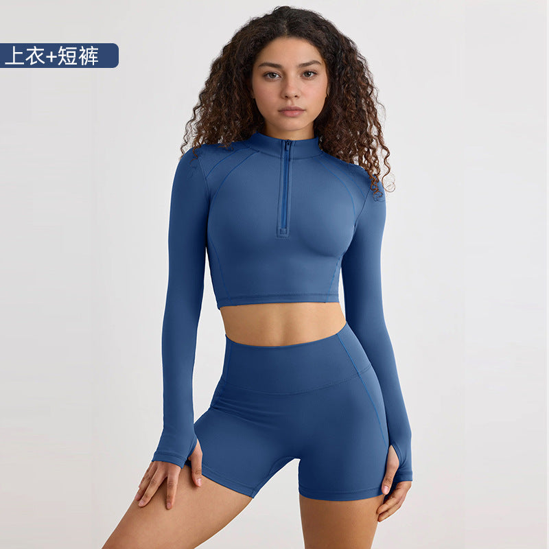 European and american style half-zip long sleeve yoga top - compression running activewear for high-intensity outdoor workouts - women's quick-dry yoga shirt