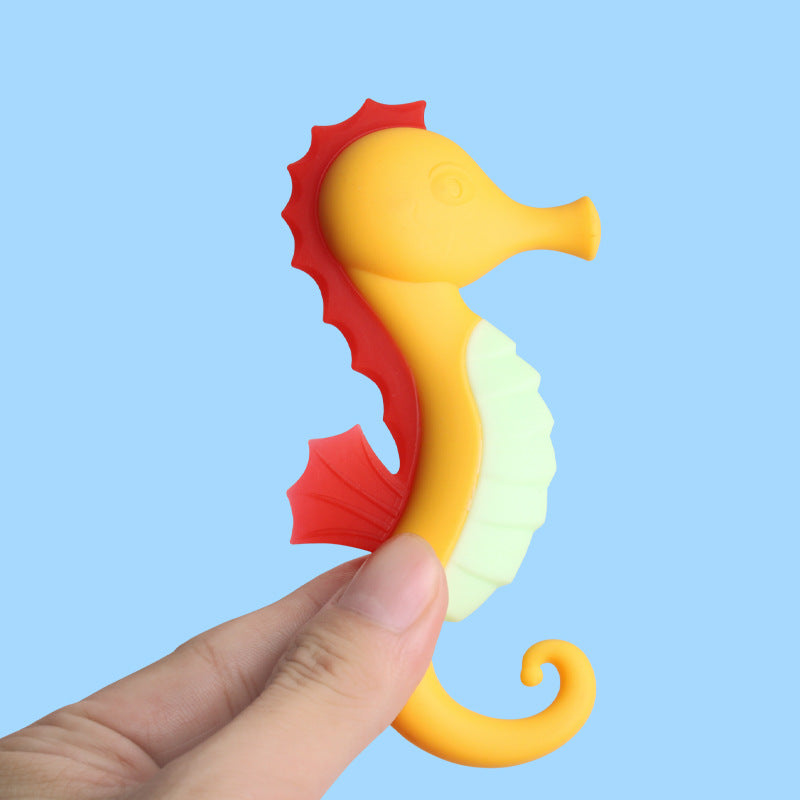 Baby hippocampus toothpaste food grade molar glue soft silicone two-color three-dimensional teething toy chewing glue molar