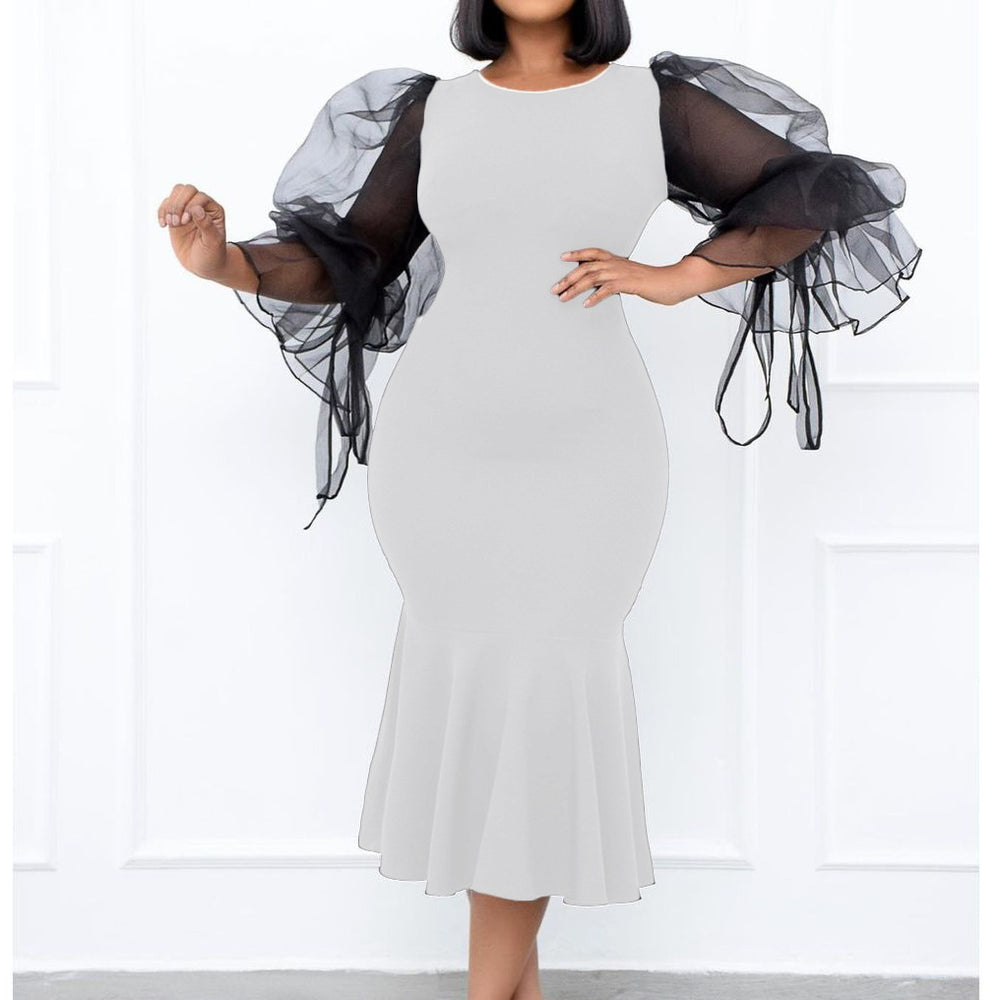 D172  independent station mesh splicing fishtail dress european and american fashion large size hip-covering cross-border dress