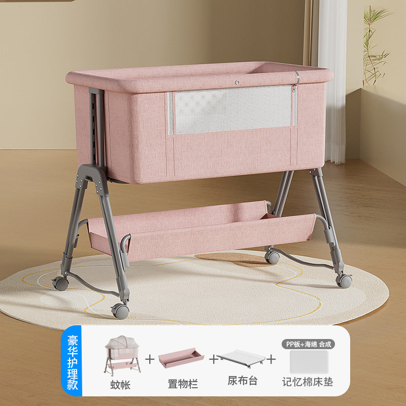 Baby crib: portable, foldable, multi-functional, adjustable height, seamless splicing, newborn-sized bassinet