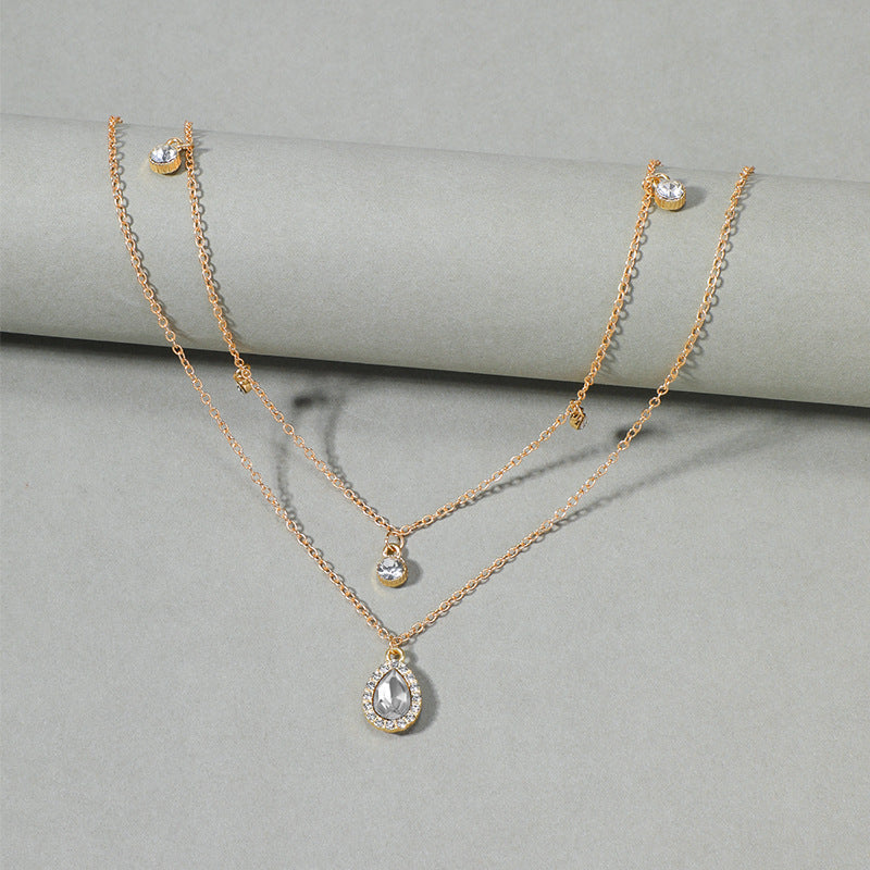 Multi-layer crystal necklace wholesale fashion cross-border stacking jewelry new arrival gold-plated water drop socialite long sweater chain for women