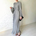 European and american cross-border women's fashion:  autumn hot-selling solid color flared sleeve round neck slim fit elegant dress
