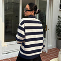 Long sleevest-shirt women's sweatshirtpolo collarautumtrendy brand lapeltrendy youth easiest for matchhandsomestripes