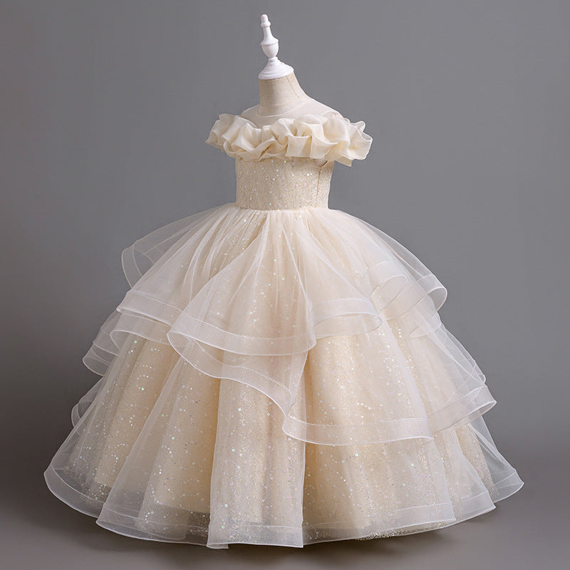 Ready-to-ship girls' formal dresses: high-end, elegant, long, puffy tulle, new children's runway & piano recital styles - cross-border exclusive