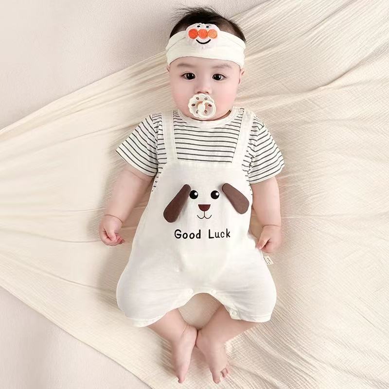 Baby onesie, breathable cartoon romper, infant summer lightweight clothing, short-sleeved outerwear, crawling suit, cartoon crawling suit