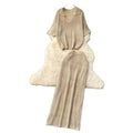 Summer women's gentle style versatile chic hollow-out crochet knit top & high-waisted bodycon midi skirt korean two-piece set