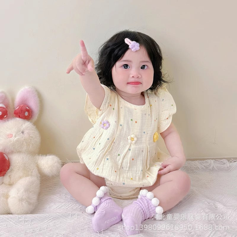 Summer colorful polka dot khaki baby girl flying sleeves new arrival baby clothes cool rompers toddler sweet butt wrap