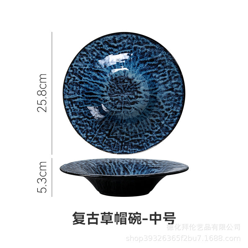 Japanese retro kiln-change high-value western food soup plate business hotel restaurant high-grade creative straw hat plate deep plate