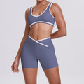 double-sided brushed contrast color tight breathable cross-waist yoga suit sports running fitness two-piece set for women