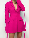 new european and american style women's fashion tie-waist mid-length blazer