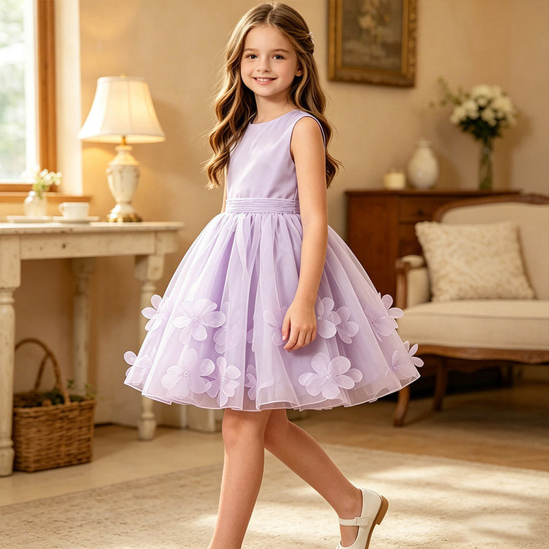 European and american style girls' sleeveless floral princess dress - perfect for weddings, flower girls, birthday parties, and evening events