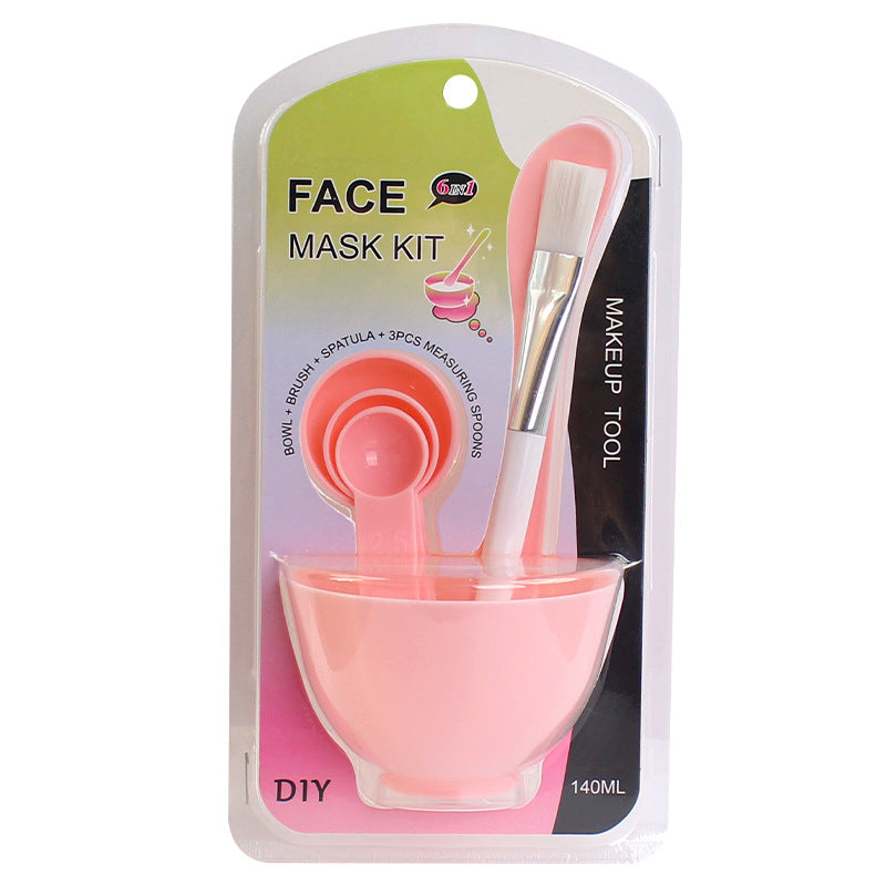 Wholesale spa & beauty tool set: 6-piece mask bowl kit with makeup brushes, mixing spatula, and plastic bowl for mask preparation