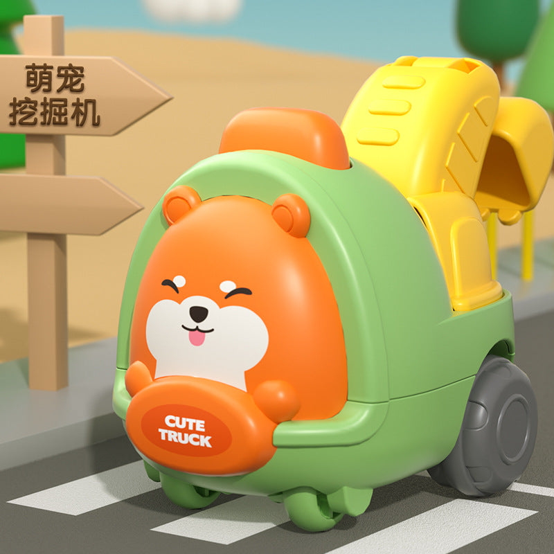 Mini cartoon inertia car - cute pet, educational toy for kids, baby inertia toy car, construction vehicle for little boys