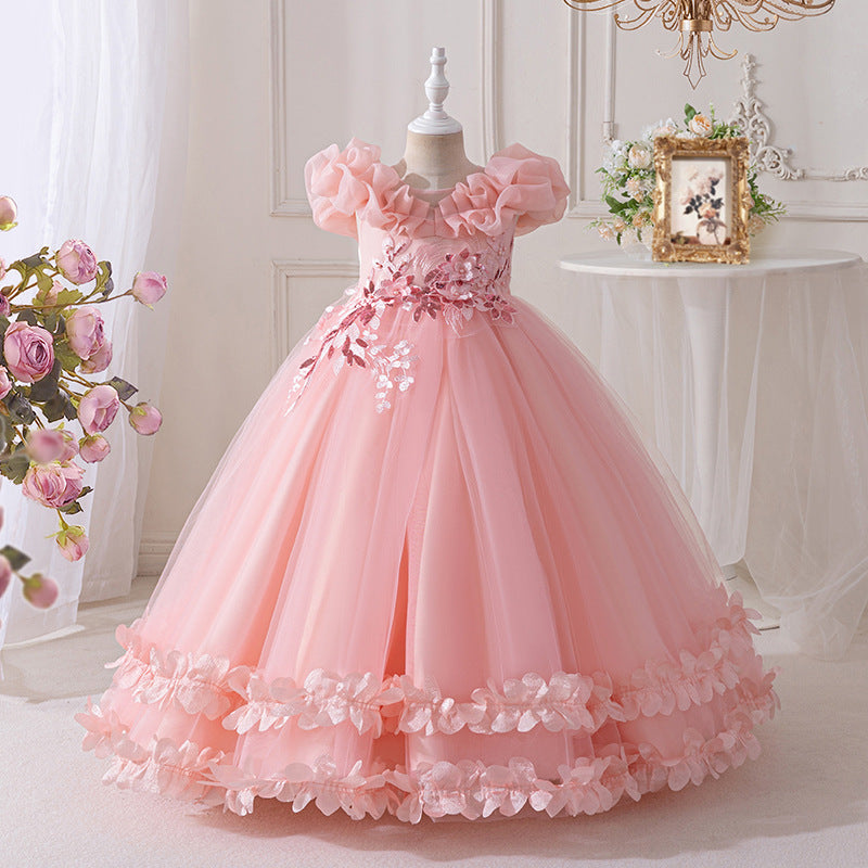 Export ready-made girl dress longembroidered mesh girl princess dress flower girl wedding dress classykids skirt